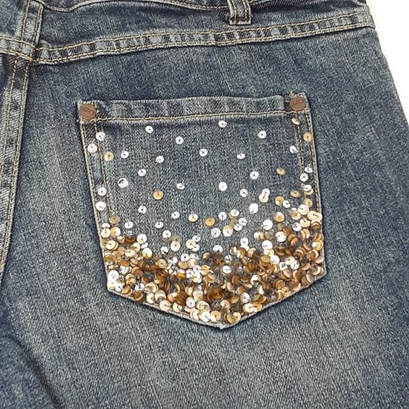 metallic sequin denim jean short shorts 6 - Picture 3 of 8
